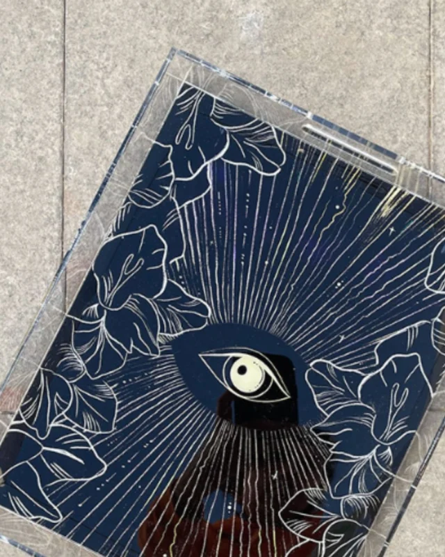 Our Sassy Stare acrylic in large size features artistic hand-drawn eyes which peer out amidst a kaleidoscope of colors, inviting contemplation and curiosity with every glance.
Explore more at wwe.binasohail.com/ae

#binasohaildesign #binasohaildesignstudio #bsds #uae #dubai #acrylictrays #homedecor #homeaccessories

[ bina sohail design studio, bsds, contemporary art, decoration, acrylic trays, hand drawn art, fun eclectic art pieces ]